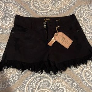 Black Brooklyn Festival Shorts with frayed edge